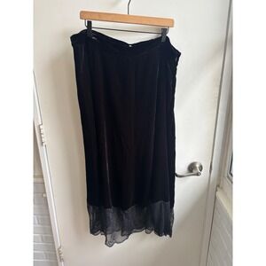 Sundance‎ Velvet Silk Blend Lace Trim Skirt XXL boho goth minimalist holiday